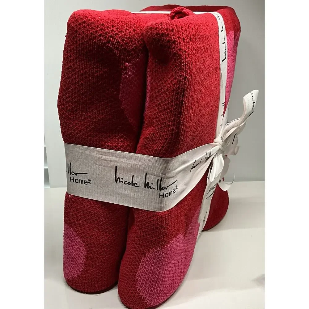 Nicole Miller Blanket Full/Queen Hearts RED PINK 90”x90” Super Soft NEW!